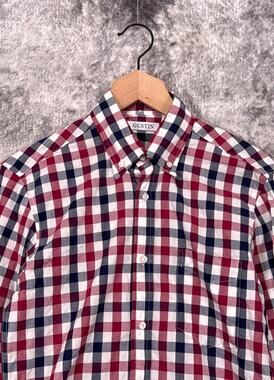 Gustin Shirt Small Mens Red & Blue Gingham Check Woven Long Sleeve